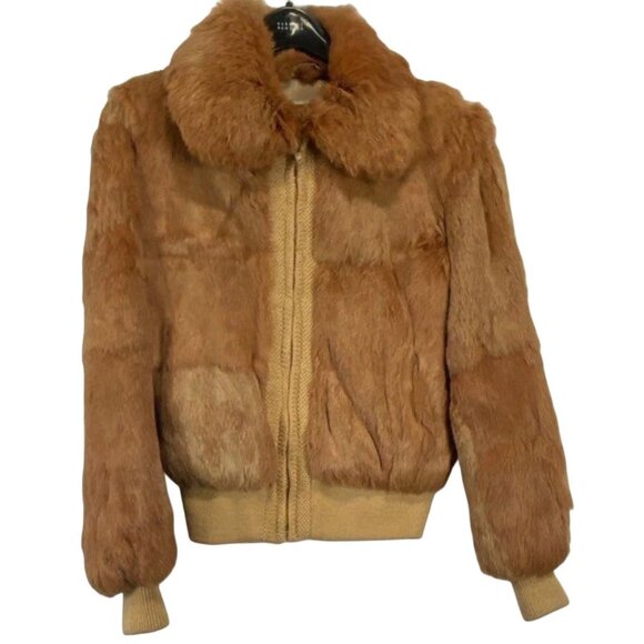 Dino Ricco Vtg Women's Brown Rabbit Fur Bomber Jacket, Size Medium, Timeless - Picture 1 of 6